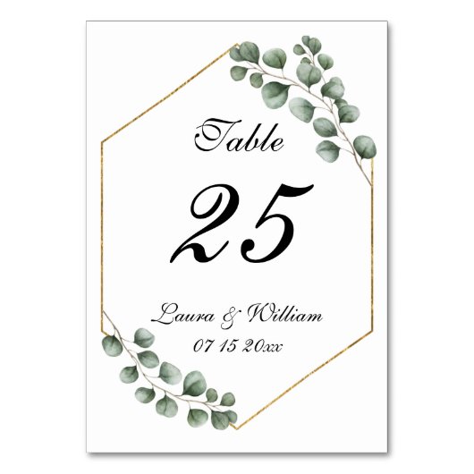 Numéro De Table Mariage Géométrique Pailleté Eucalyptus Verdure (Par défaut)