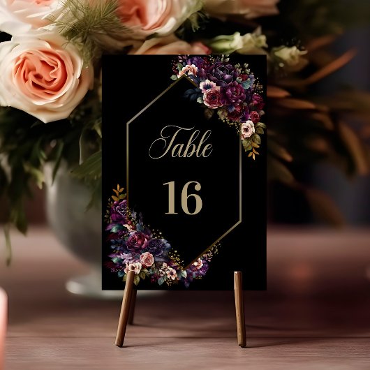 Numéro De Table Mariage géométrique violet bordeaux noir