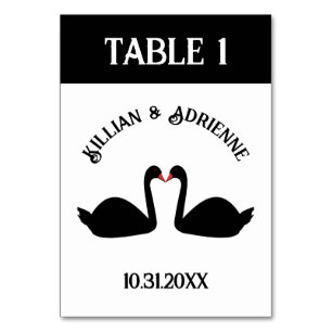 Numéro De Table Mariage gothique Baiser Black Swans Personnalisé