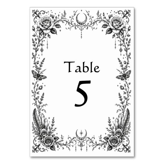 Numéro De Table Mariage gothique botanique noir et blanc (Par défaut)