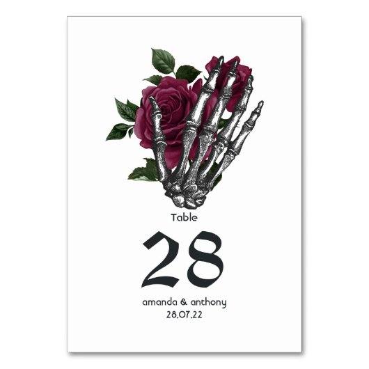 Numéro De Table Mariage gothique du squelette floral de Bourgogne (Par défaut)