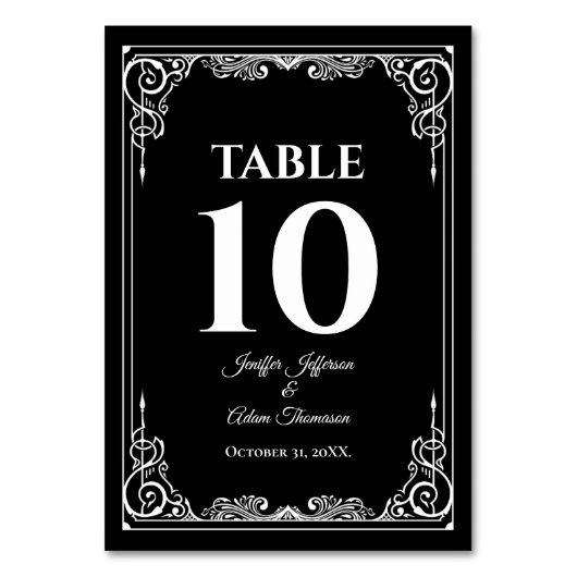 Numéro De Table Mariage gothique élégant noir et blanc (Par défaut)
