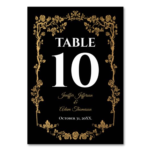 Numéro De Table Mariage gothique élégant noir et or (Par défaut)