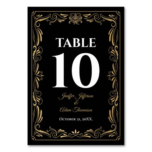 Numéro De Table Mariage gothique élégant noir et or (Par défaut)