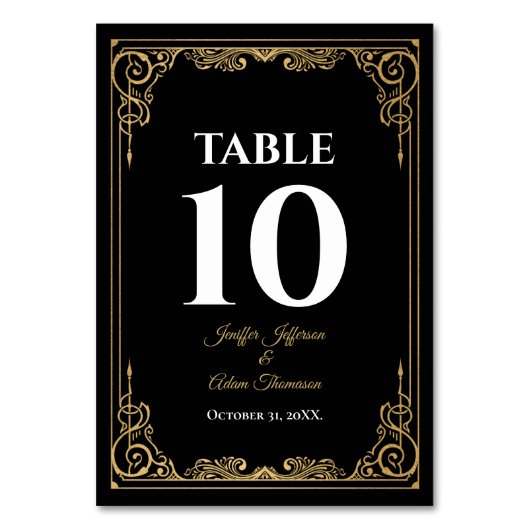 Numéro De Table Mariage gothique élégant noir et or (Par défaut)