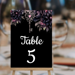 Numéro De Table Mariage gothique noir fleurs sombres