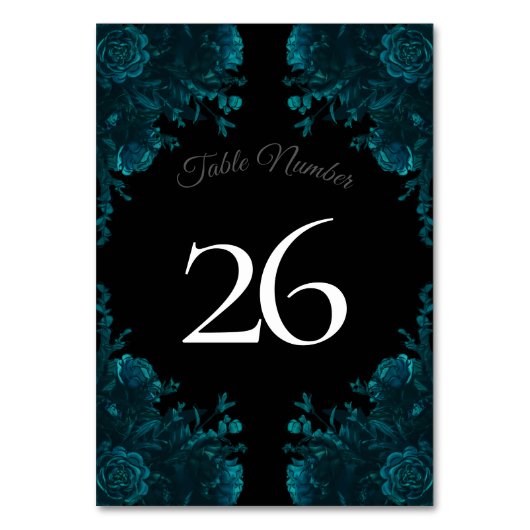 Numéro De Table Mariage gothique noir Rose turquoise (Dos)