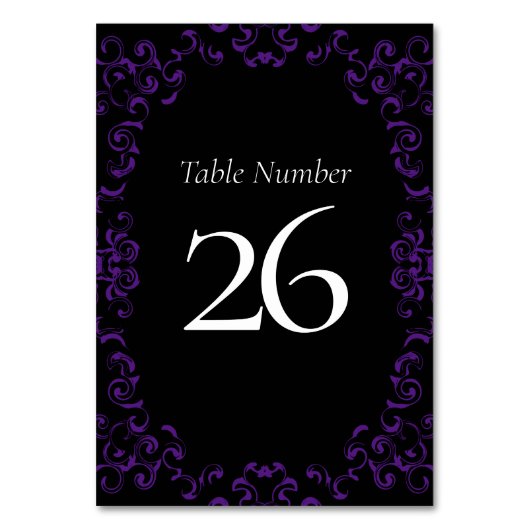 Numéro De Table Mariage gothique noir violet (Dos)