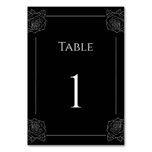 Numéro De Table Mariage gothique Rose Noire Et Blanc