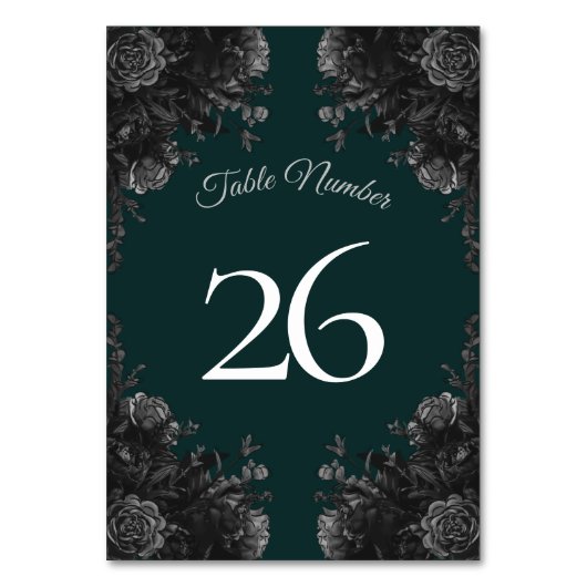 Numéro De Table Mariage gothique Rose vert foncé gris noir (Dos)