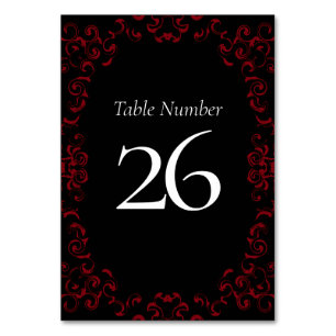 Numéro De Table Mariage gothique rouge et noir