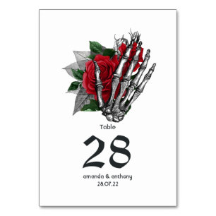 Numéro De Table Mariage gothique squelette floral rouge