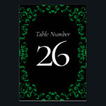 Numéro De Table Mariage gothique vert et noir<br><div class="desc">Notre magnifique design tourbillon apporte un élément moderne à cette collection de mariages gothiques violets et noirs. Idéal pour un mariage à thème sombre ou une soirée d'Halloween.</div>