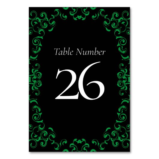 Numéro De Table Mariage gothique vert et noir (Dos)