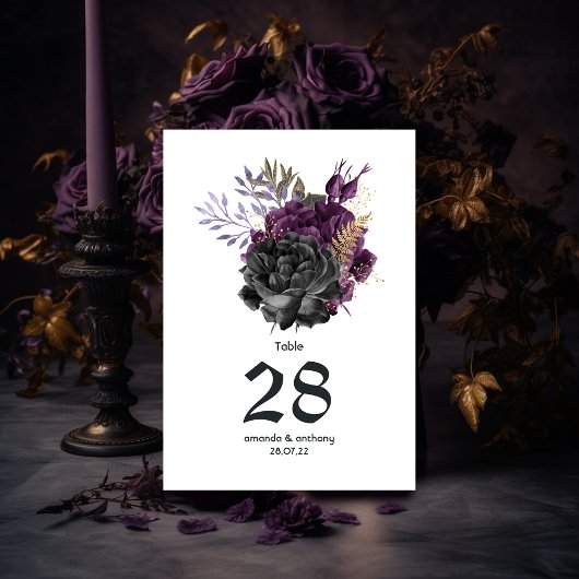 Numéro De Table Mariage gothique violet noir et or