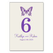 Numéro De Table Mariage graphique papillons nom date violet (Dos)