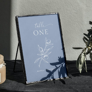Numéro De Table Mariage Gris Bleu Clair Olive Élégant Thème Mari