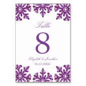 Numéro De Table Mariage hivernal de flocon de neige violet (Dos)