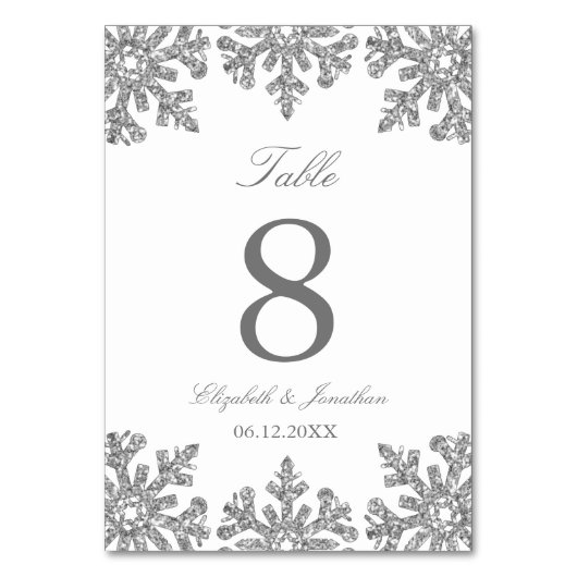 Numéro De Table Mariage hivernal Silver Snowflake (Dos)