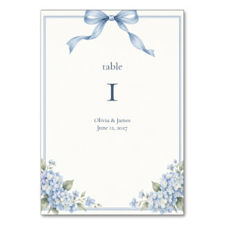 Numéro De Table Mariage Hydrangea Ruban Bleu Poussiéreux