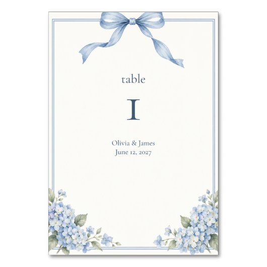 Numéro De Table Mariage Hydrangea Ruban Bleu Poussiéreux (Par défaut)