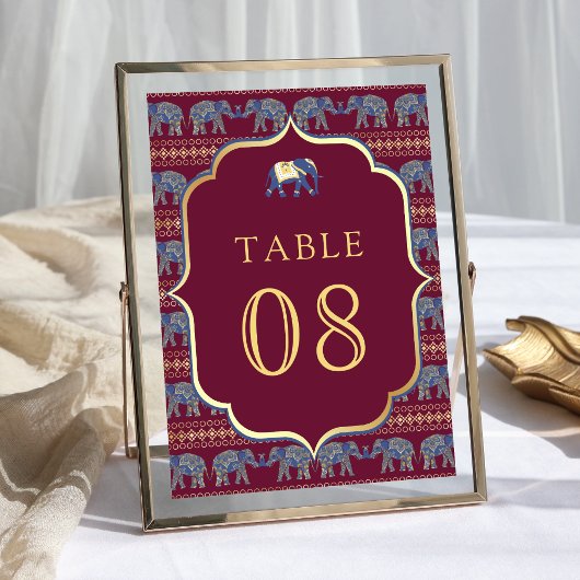 Numéro De Table Mariage indien de la Bourgogne et de l'éléphant d'