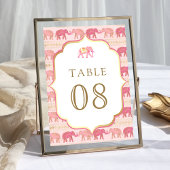 Numéro De Table Mariage indien Eléphant rose et or