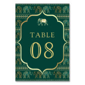Numéro De Table Mariage indien Emerald and Gold Elephant (Dos)