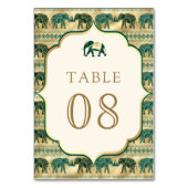 Numéro De Table Mariage indien Emerald Green Gold Elephant (Dos)
