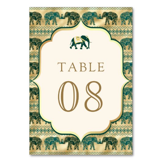 Numéro De Table Mariage indien Emerald Green Gold Elephant (Par défaut)