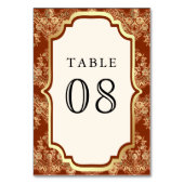 Numéro De Table Mariage indien Rust Orange Gold Lace (Dos)