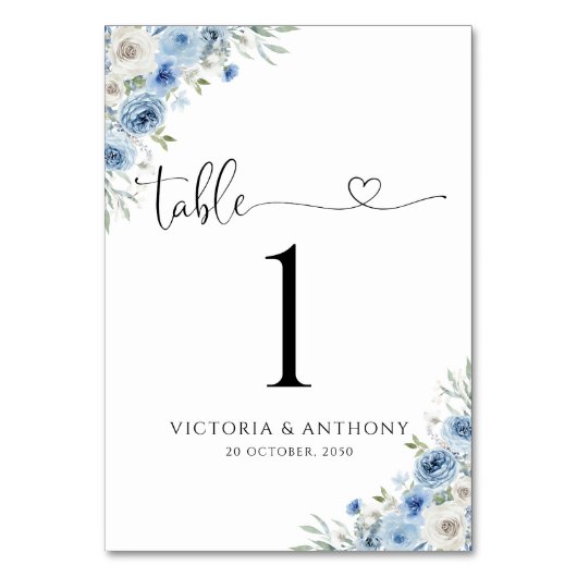 Numéro De Table Mariage ivoire bleu Dusty Numéros de tableau (Dos)