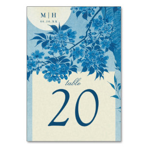 Numéro De Table Mariage japonais antique en fleurs de cerisier ble