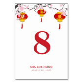 Numéro De Table Mariage Lanterne Chinoise et Cerisiers en Fleurs (Dos)