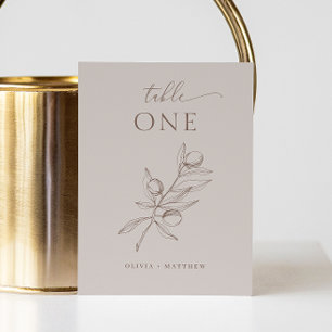 Numéro De Table Mariage Light Taupe Olive Élégant Minimaliste