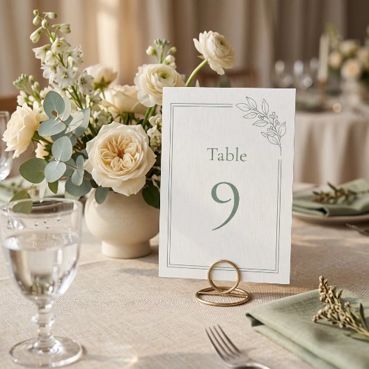 Numéro de table mariage luxe discret Vert Sauge