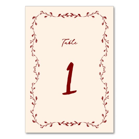 Numéro De Table Mariage manuscrit Maroon (Dos)