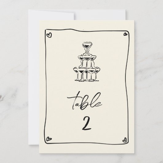 Numéro de table Mariage manuscrit rétro (Devant)