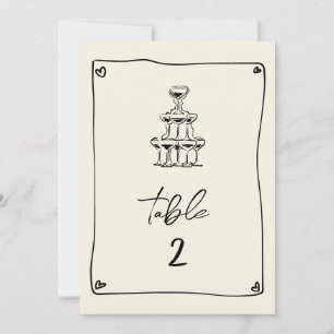 Numéro de table Mariage manuscrit rétro