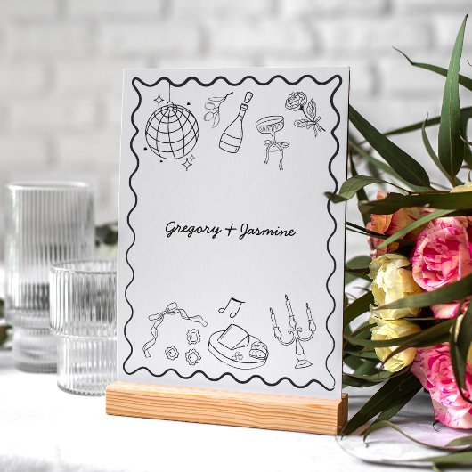 Numéro De Table Mariage manuscrit Whimsical Quirky tiré à la main