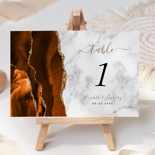 Numéro De Table Mariage Marbre Agate Or Doré Brûlé