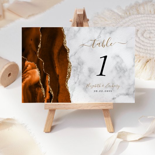 Numéro De Table Mariage Marbre Agate Or Doré Brûlé