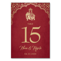 Numéro de table mariage, Mariage indien, Bleu, Or