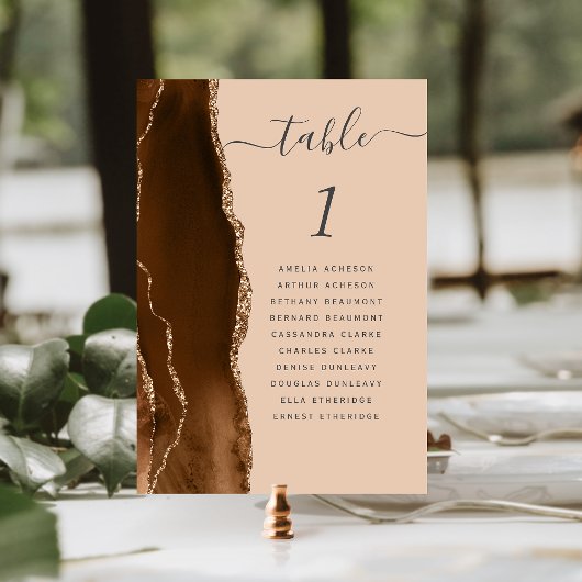 Numéro De Table Mariage Marron Moka Agate Tan Or