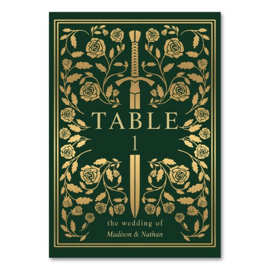 Numéro De Table Mariage médiéval royal vert (Dos)