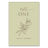 Numéro De Table Mariage Méditerranéen Botanique Vert Olive Clair (Dos)