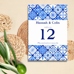 Numéro De Table Mariage méditerranéen moderne en carrelage bleu