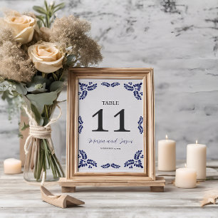 Numéro De Table Mariage mexicain Talavera Blue Floral minimaliste