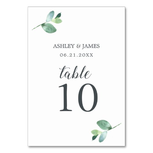 Numéro De Table Mariage minimal de feuillage Eucalyptus à script c (Dos)