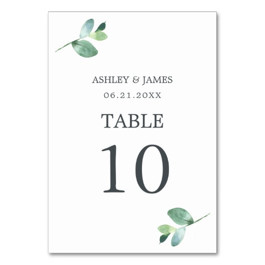 Numéro De Table Mariage minimal de feuillage Eucalyptus à script c (Par défaut)